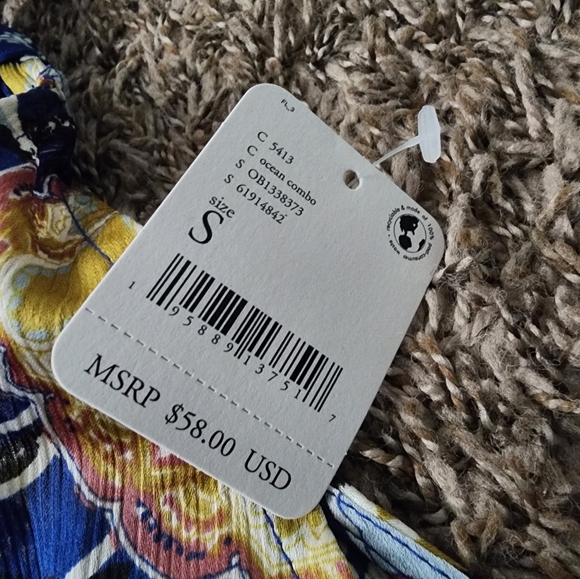 NWT Free People Weekend In Montauk Ocean Floral Combo Crop Top S - Picture 3 of 5